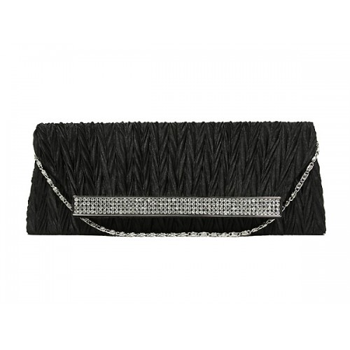 Evening Bag - Pleated Satin w/ Mesh Metal Bar Accent – Black – BG-92006B Evening Bag - Pleated Satin w/ Mesh Metal Bar Accent – Black – BG-92006B